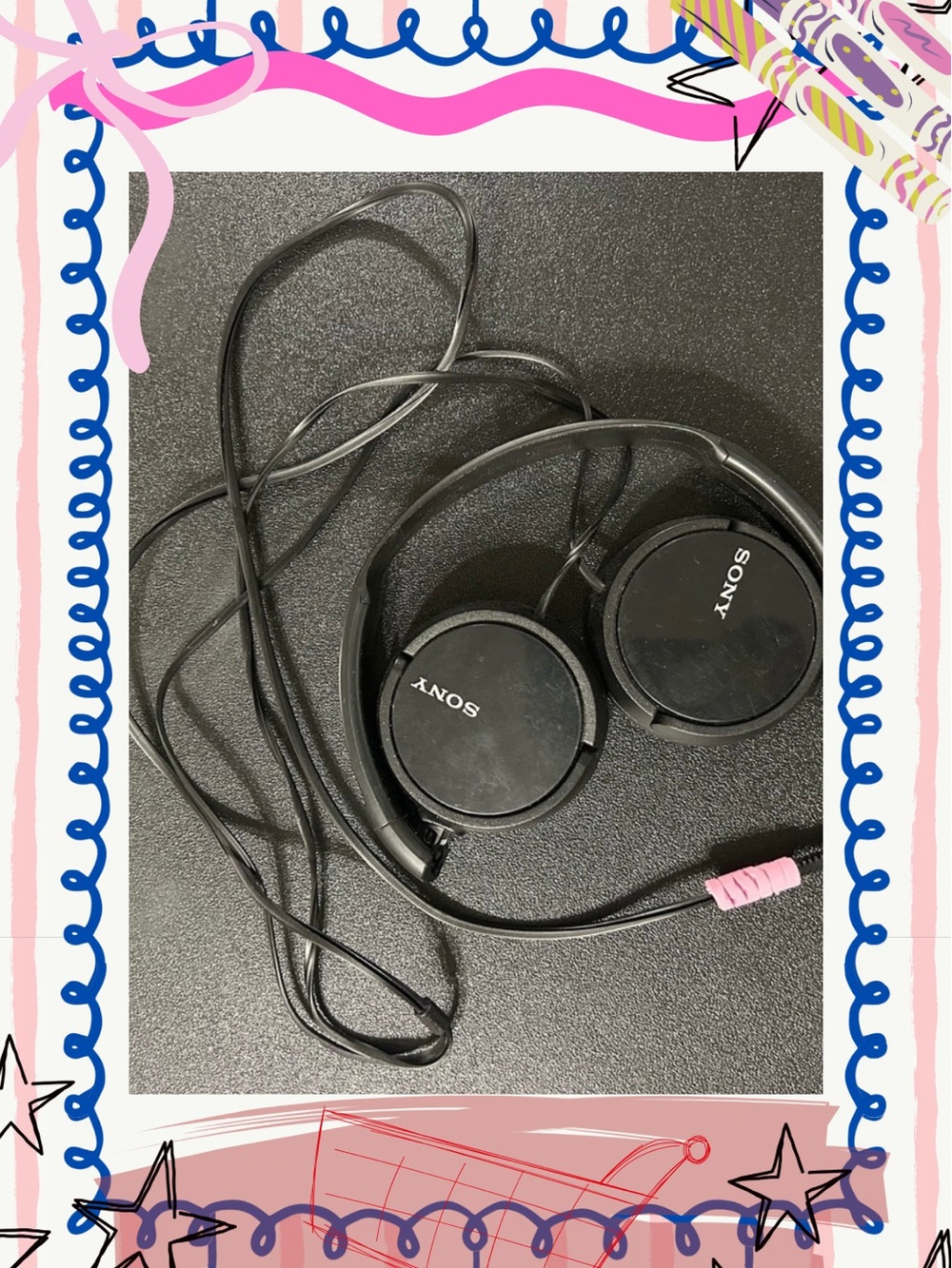 Sony Black Over-Ear Headphones with Pink Plug